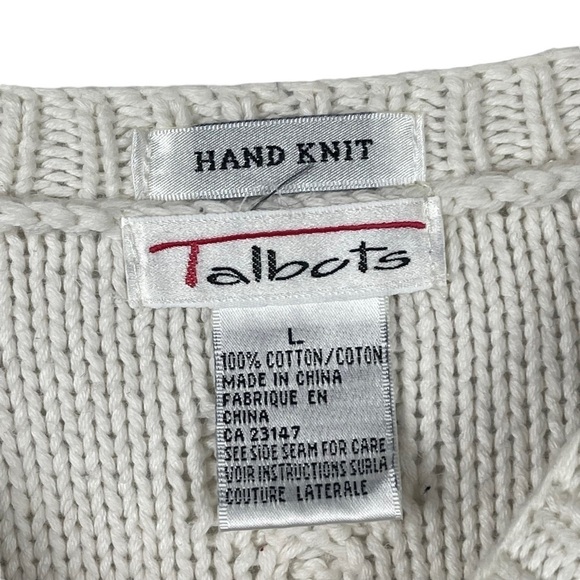 TALBOTS VINTAGE HAND KNIT COTTON NAUTICAL COLORBLOCK CABLE KNIT CREW SWEATER - Picture 12 of 12